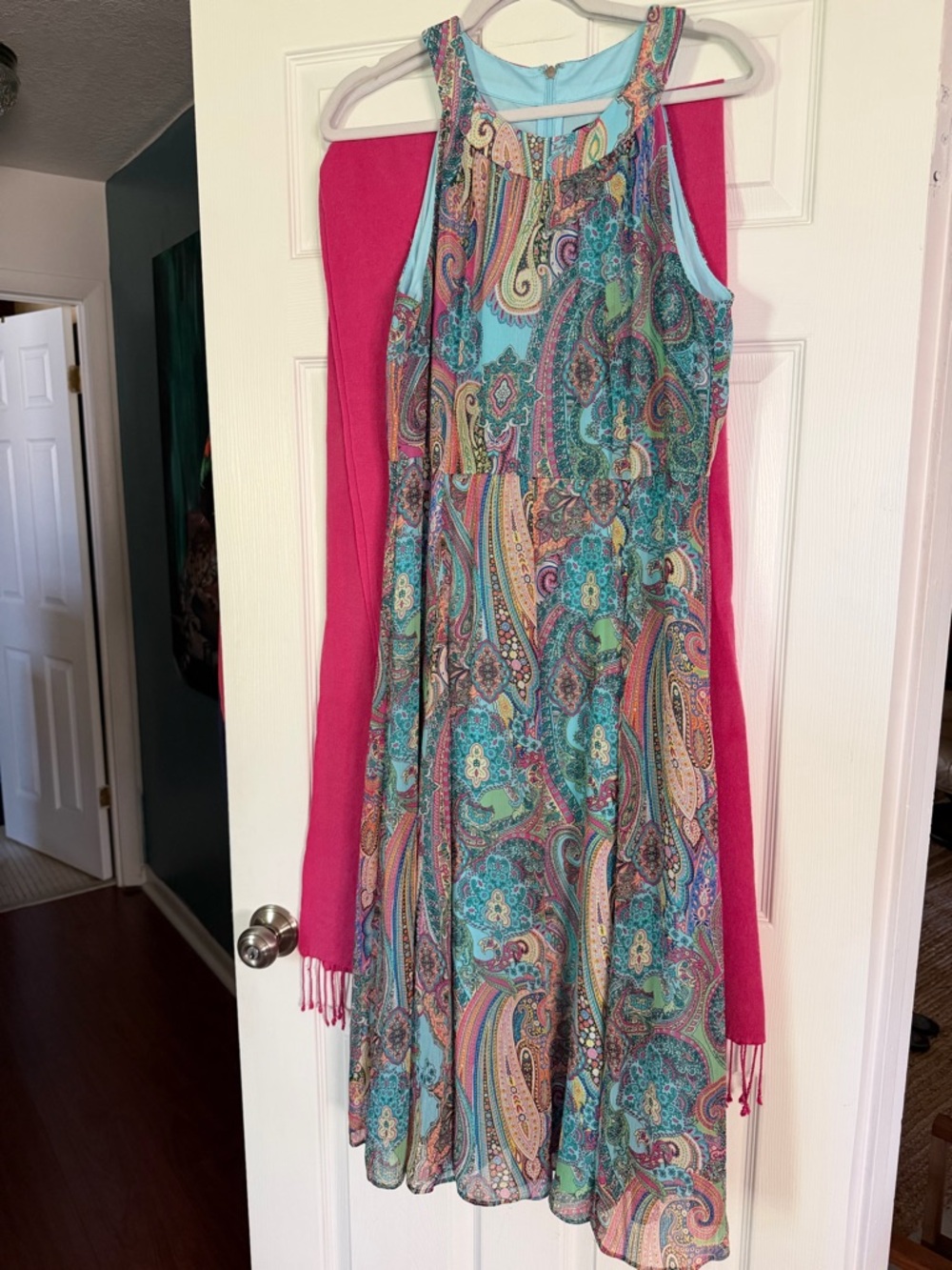 Bundle Women’s Sleeveless Paisley Print Tommy Hilfiger Dress with pink pashmina